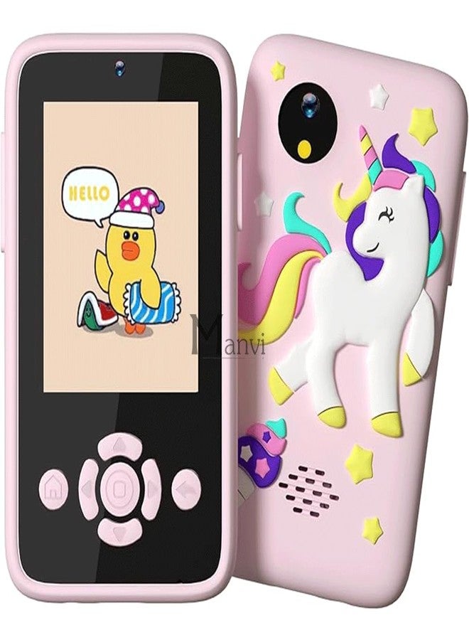 MANVI Kids Smart Phone for Girls, Phone Toy for Children 3 4 5 6 7 8 Year Old, Christmas Birthday Gifts for Kids Age 3-8, MP3 Music Player Dual Camera (Unicorn, Pink) - Image 1